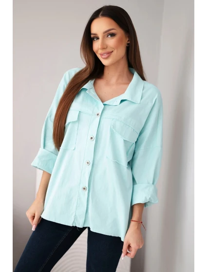 Dámske bavlnené tričko s vreckami mätové