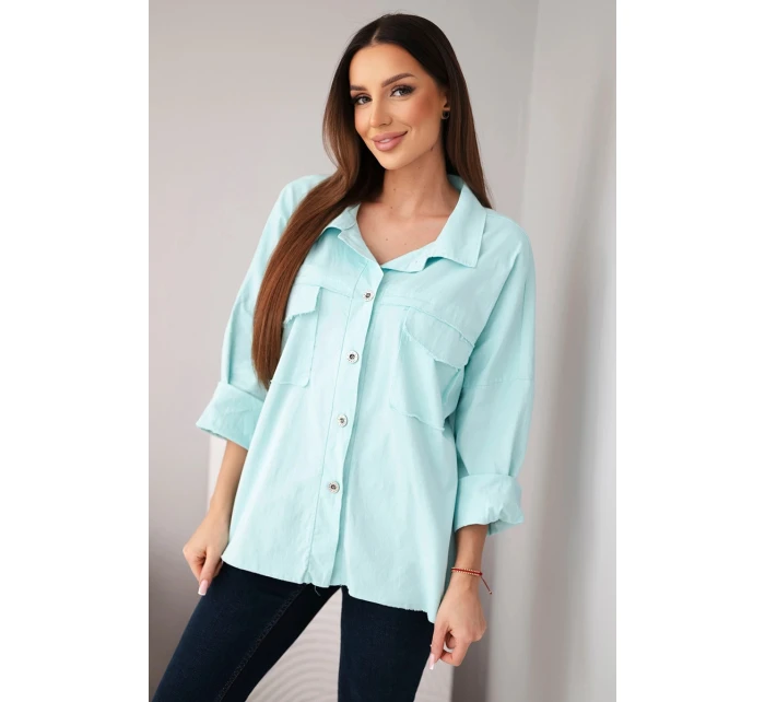 Dámske bavlnené tričko s vreckami mätové