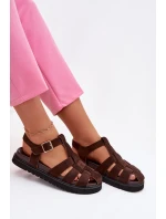 Dámské římské sandály s zlatou sponou na platformě Čokoládová Terelina Dámské římské sandály s zlatou sponou na platformě Čokoládová Terelina