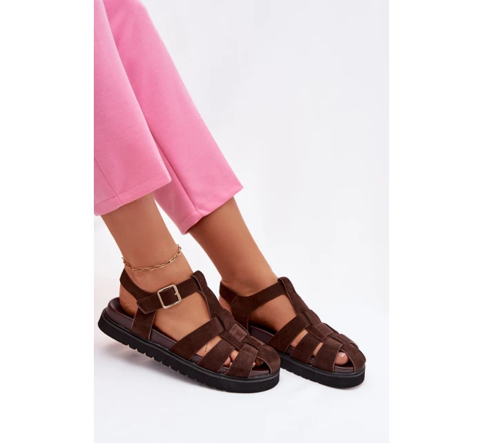 Dámské římské sandály s zlatou sponou na platformě Čokoládová Terelina Dámské římské sandály s zlatou sponou na platformě Čokoládová Terelina