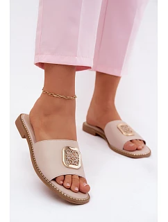 Pantofle z přírodní kůže Ploché podpatky  Nude model 22133746 - S.Barski