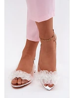 Průhledné sandály s krystaly a květinami  stříbrné model 22133839 - D&A