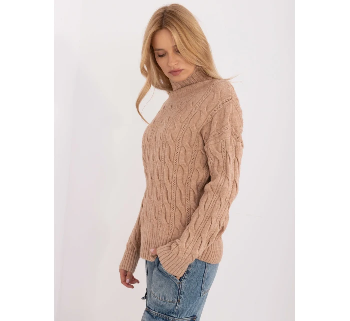 Sweter AT SW model 20463784 camelowy - FPrice Sweter AT SW model 20463784 camelowy - FPrice