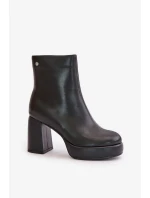 Členkové topánky s prírodným koženým podpätkom GOE čierne Členkové topánky s prírodným koženým podpätkom GOE čierne