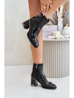 Lakované členkové topánky na podpätku s ozdobou D&A čierne Lakované členkové topánky na podpätku s ozdobou D&A čierne