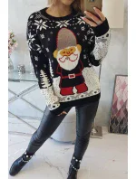 Vianočný sveter so Santa Clausom čierny