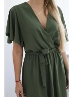 Šaty s vrstveným výstrihom khaki