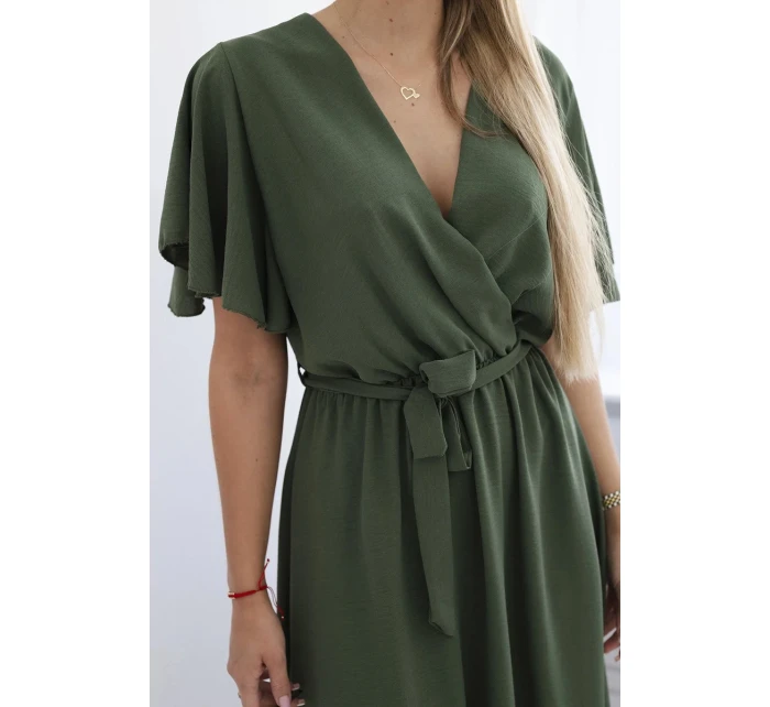 Šaty s vrstveným výstrihom khaki
