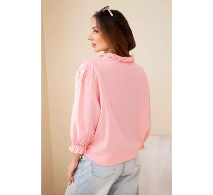 Dámská bavlněná košile s krajkou a vázáním meruňková