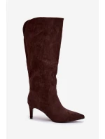 Dámské kozačky na vyhřívané z eko semiše Čokoládové model 21788146 - Boto Dámské kozačky na vyhřívané z eko semiše Čokoládové model 21788146 - Boto