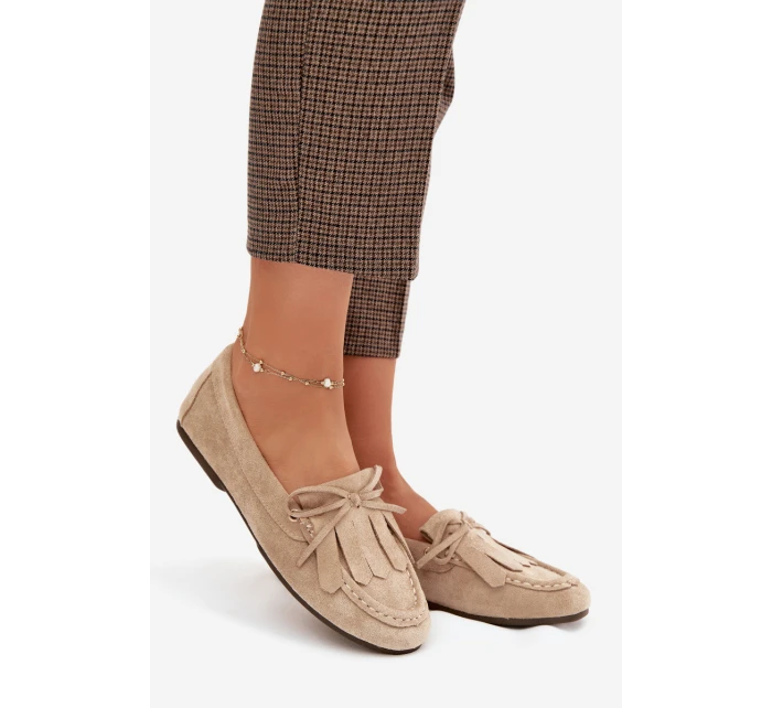 Dámské mokasíny s šněrováním a třásněmi Béžové Glorina