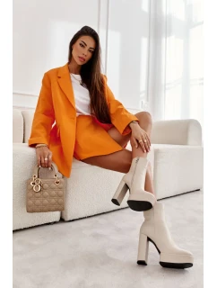 Hladké kožené topánky na podpätku Beige Kaysa