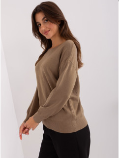 Tmavobéžový klasický sveter s bavlnou