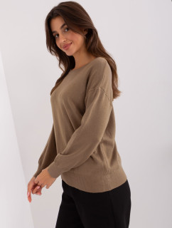 Tmavobéžový klasický sveter s bavlnou