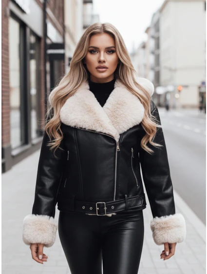 Dámská kožená bunda ramones s kožešinou černá Dstreet model 21995170 - FashionStreet