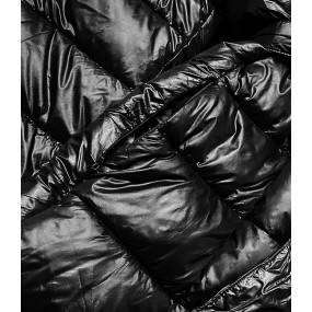 Čierna dámska bunda s vyhrnutým golierom (ag1-j9061b)