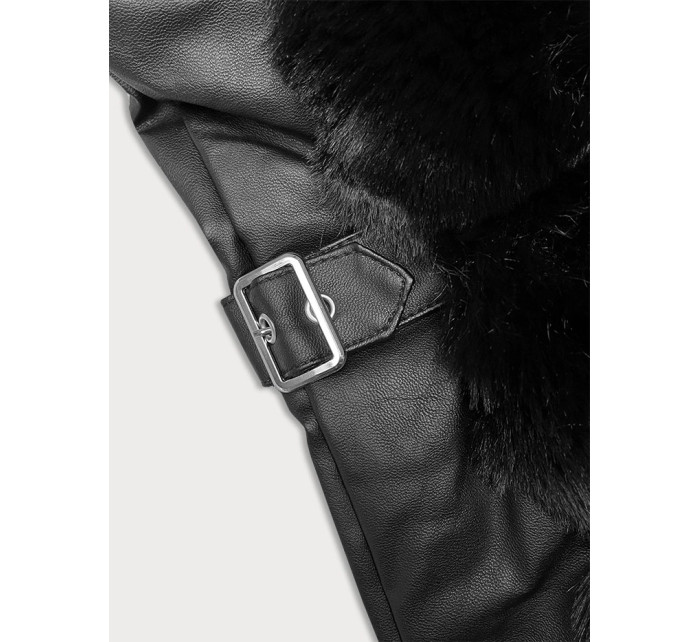 Čierna dámska kožušinová vesta s kapucňou J Style (11Z8081)