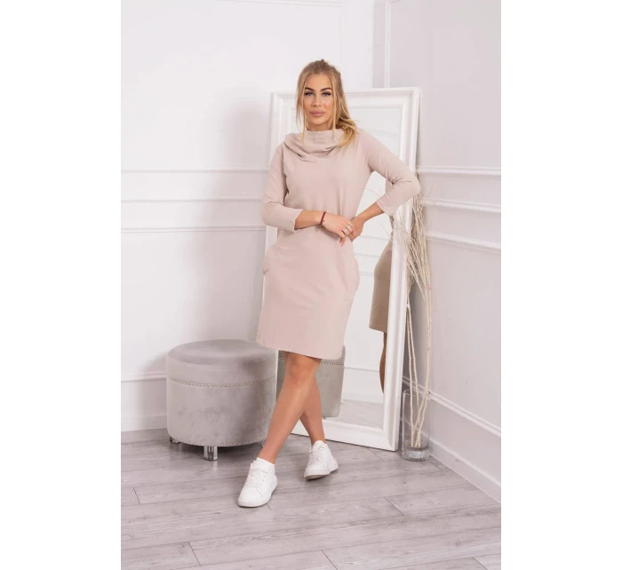 Šaty s kapucňou a vreckami béžovej