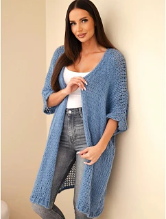 Dámský svetr oversize s volným pletením bez zapínání model 22366844 modrý - K-Fashion