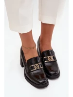 Półbuty Damskie Na Słupku Ze Złotym Detalem Czarne Privelle