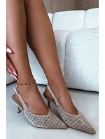 Dámske sieťované sandále na podpätku z umelého semišu Beige Torielle Dámske sieťované sandále na podpätku z umelého semišu Beige Torielle