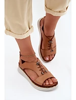 Kožené dámské sandály na platformě model 22149678 Camel - Maciejka