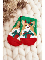 Dámske vianočné ponožky so psom, zelené