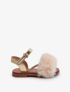 Detské sandále na suchý zips s kožušinou, zlaté Rosavere