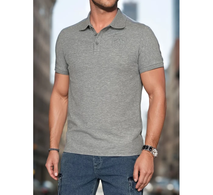 Pánska polokošeľa s nášivkou šedá FashionStreet PX0626