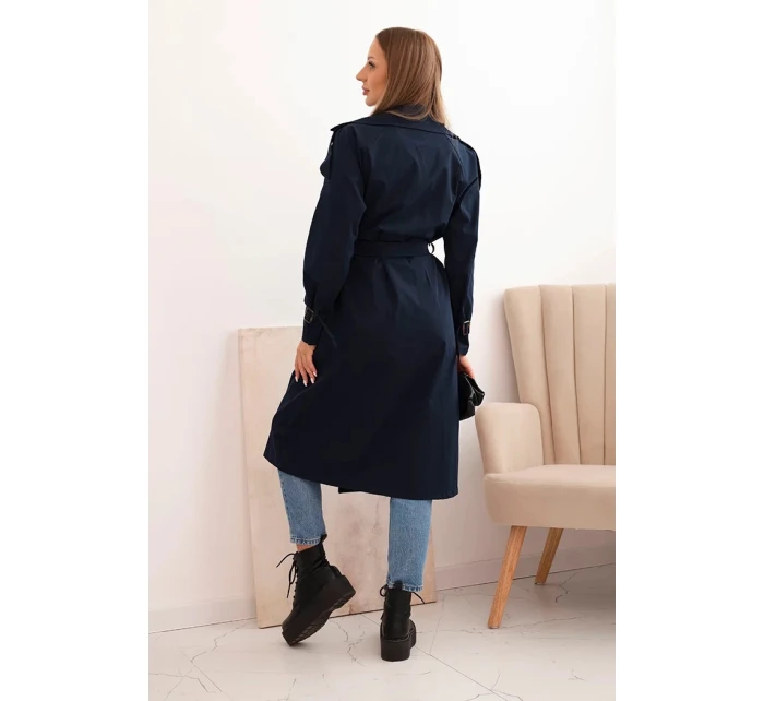 Dámský kabát v pase se zavazováním s límcem model 21959058 - K-Fashion Dámský kabát v pase se zavazováním s límcem model 21959058 - K-Fashion