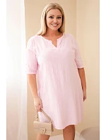 Dámske plus veľkosť viskózové šaty s krátkymi rukávmi a výstrihom do V Candy Pink