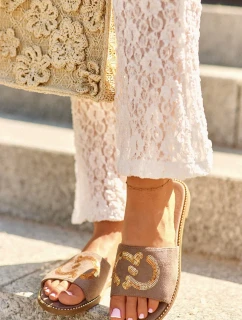 Dámske ploché papuče s flitrami S.Barski Brown