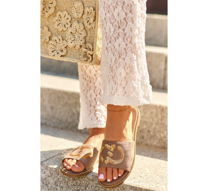 Dámske ploché papuče s flitrami S.Barski Brown