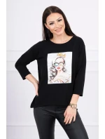 Blúzka s grafikou dievčatá v 3D okuliaroch čierna