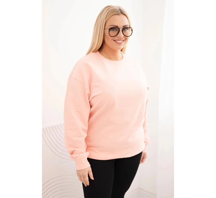 Dámská mikina s model 21723058 vzorem Plus Size bavlněná basic s kulatým výstřihem lososová - K-Fashion