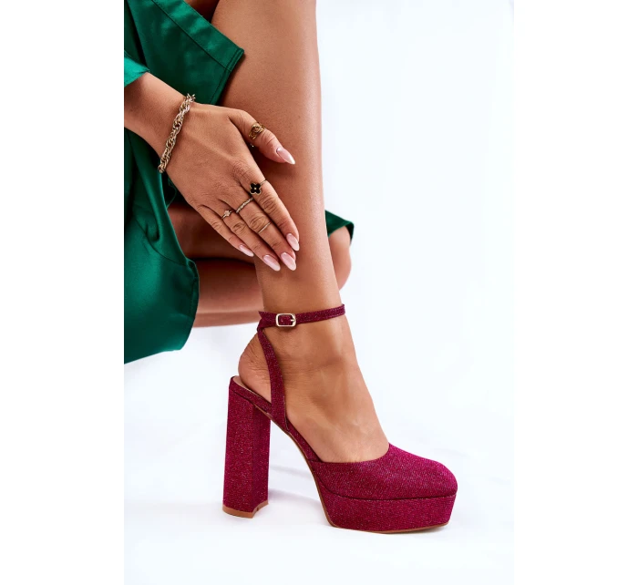 Damskie Sandały Brokatowe Na Słupku Ciemnoróżowe Rosel
