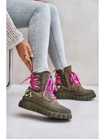 Dámske členkové topánky na platforme s ozdobným čipkovaným leopardím vzorom zelené Edidda Dámske členkové topánky na platforme s ozdobným čipkovaným leopardím vzorom zelené Edidda