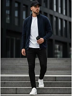 Pánska mikina na zips s kapucňou tmavomodrá FashionStreet BX4775 Pánska mikina na zips s kapucňou tmavomodrá FashionStreet BX4775