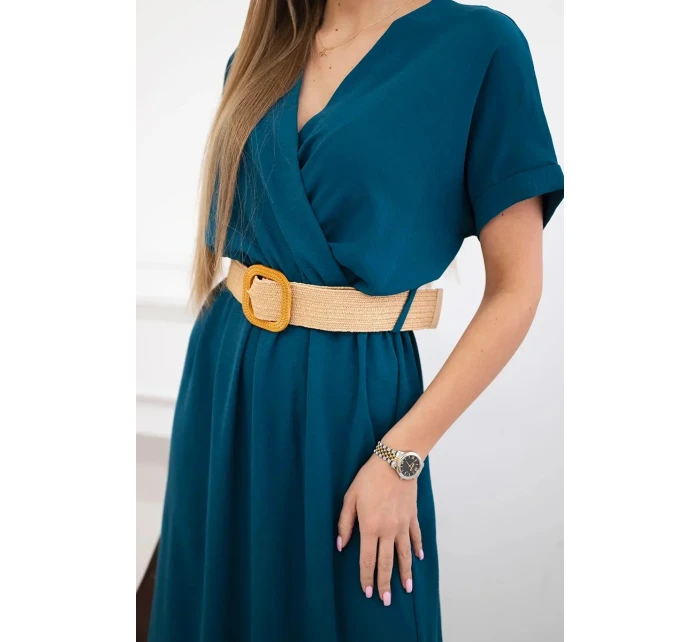 Dlouhé šaty s ozdobným páskem námořní