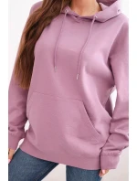 Dámska mikina s kapucňou a klokaním vreckom z pletenej bavlny tmavoružovej farby