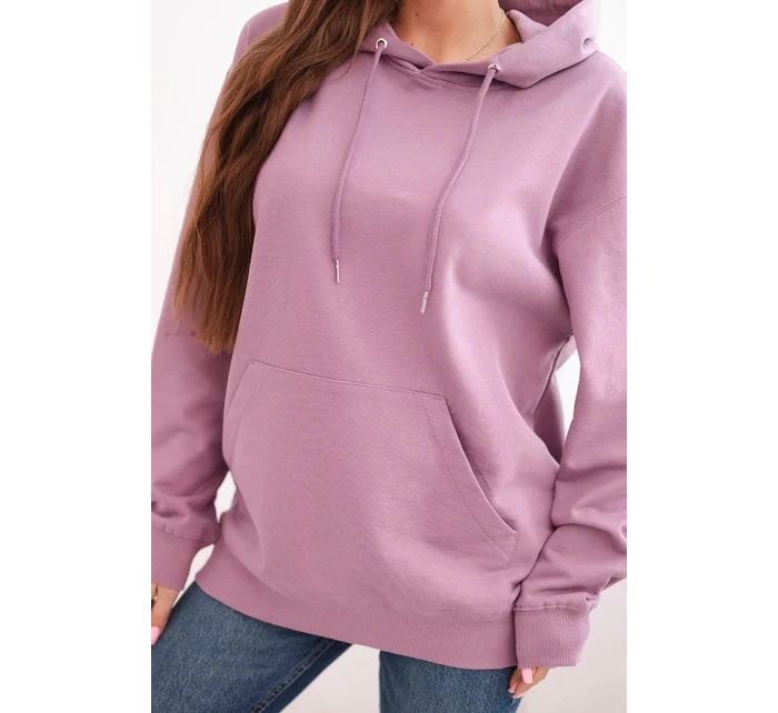 Dámska mikina s kapucňou a klokaním vreckom z pletenej bavlny tmavoružovej farby