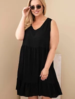 Dámske plus veľkosť viskózové šaty s čipkou bez rukávov čierne