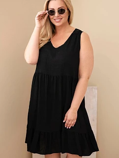 Dámske plus veľkosť viskózové šaty s čipkou bez rukávov čierne