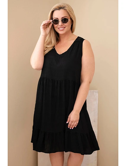 Dámske plus veľkosť viskózové šaty s čipkou bez rukávov čierne