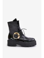 Kožené boty se zlatou sponou černé model 21672986 - Zazoo