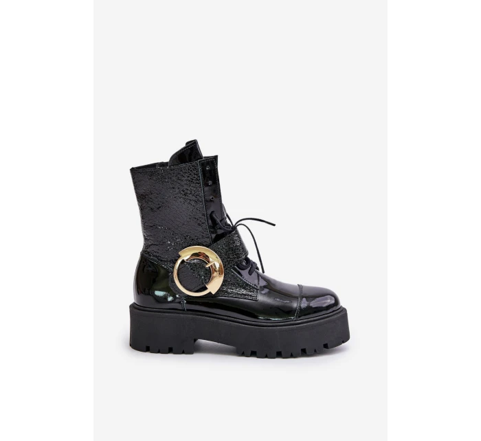 Kožené boty se zlatou sponou černé model 21672986 - Zazoo