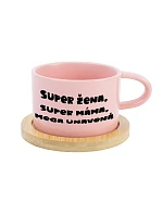 SUPER ŽENA, SUPER MAMA, MEGA UTRPENÁ - ružový hrnček s makrónkou 200 ml