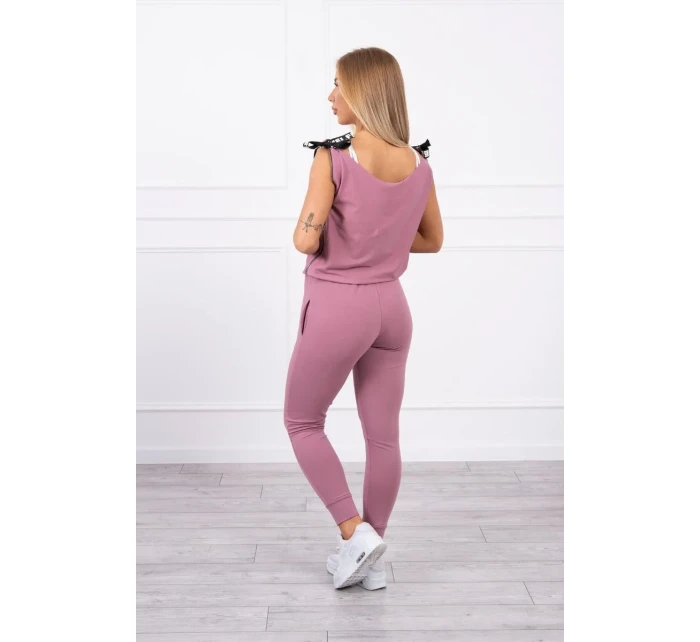 Nohavice/oblek s nápisom selfie tmavo ružové