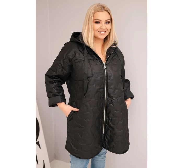 Dámska prešívaná bunda s kapucňou a HOPE Black Dámska prešívaná bunda s kapucňou a HOPE Black