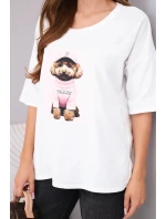 Dámska bavlnená blúzka oversize s krátkymi rukávmi a véčkovou potlačou biela Dámska bavlnená blúzka oversize s krátkymi rukávmi a véčkovou potlačou biela
